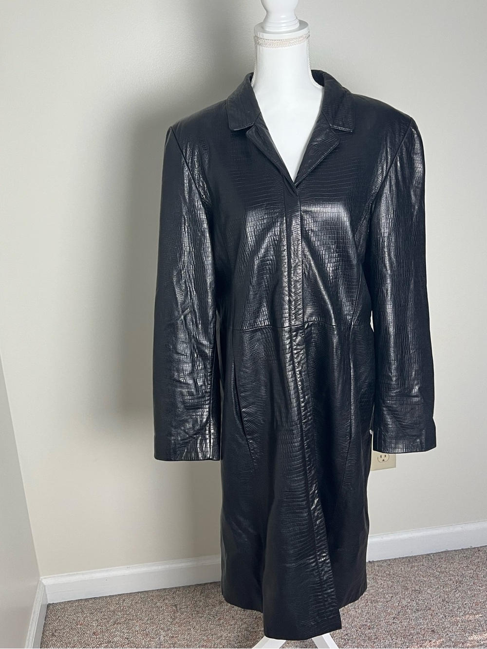 Wilsons Leather Pelle Studio Black Leather Trench Coat